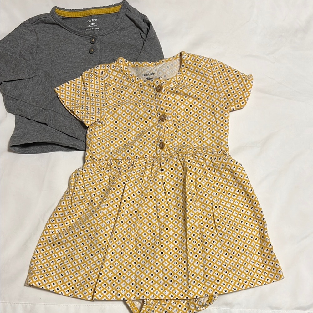 Carter's 2-Piece Patterned Yellow Casual Sundress and Gray Cardigan 24 Months